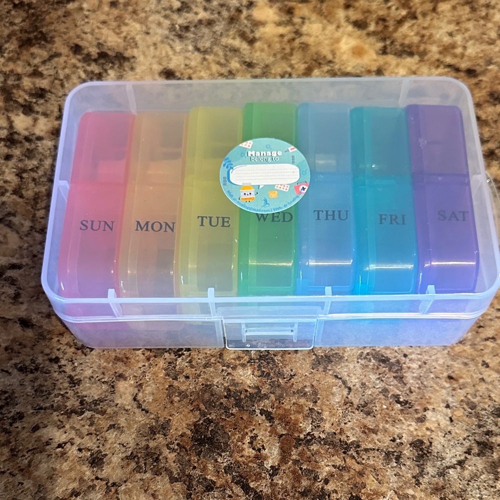 Weekly Pill Organizer Box - Rainbow Colored Compartments
